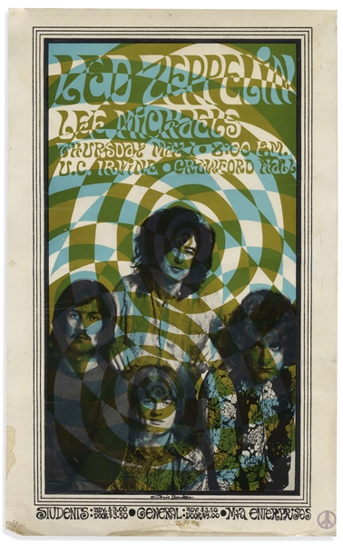Rare Led Zeppelin Poster Measuring 12'' x 19'' for Their Show on 1 May 1969 in Irvine, California